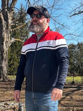 Sergio Taccini Eleven Paris Red White Navy Sporty Logo Zip Track Jacket